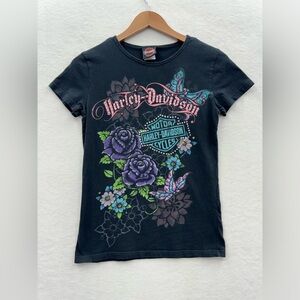 Harley Davidson Top Women’s Medium Black Short Sleeve Montana Bejeweled